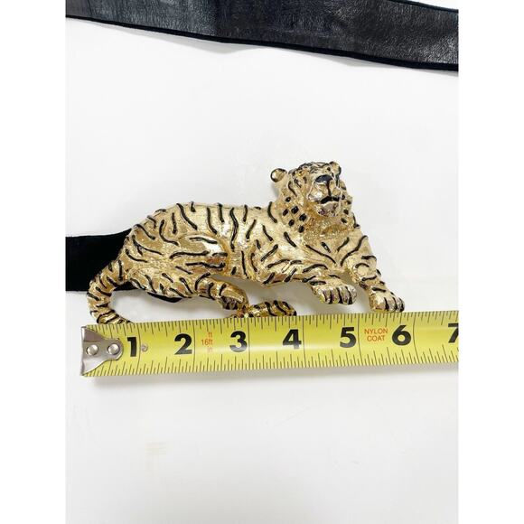 Mimi Di 1987 Gold Tiger Belt Black Leather Suede Vintage Adjustable 31\